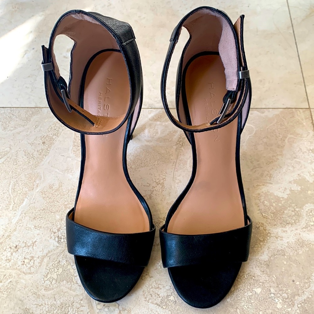 Halston high heel sandals. Black soft leather. Size 7.